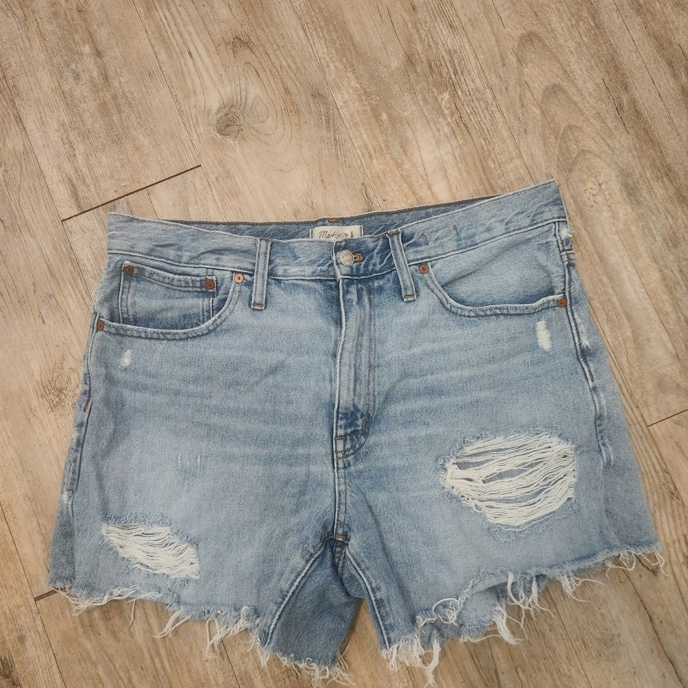 Madewell Relaxed Mid-Length Denim Shorts Light Wash Distressed Blue Size 30